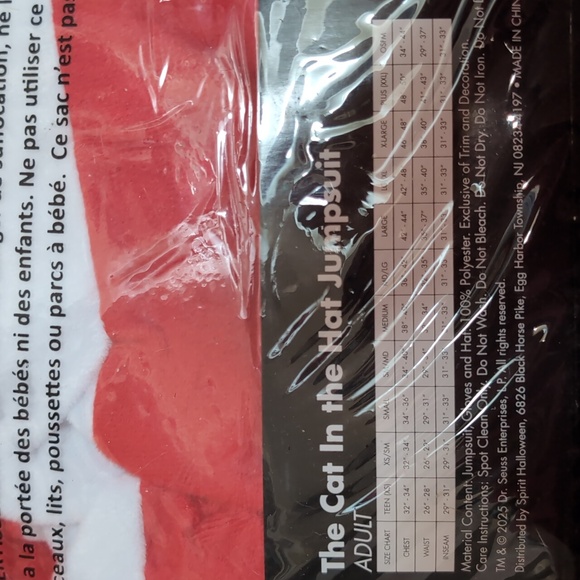 BRAND NEW IN BAG Spirit Dr. Seuss Cat in the Hat Costume - Black and White - Picture 4 of 4